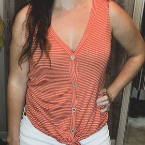 Tangerine Striped - Button-Up Top